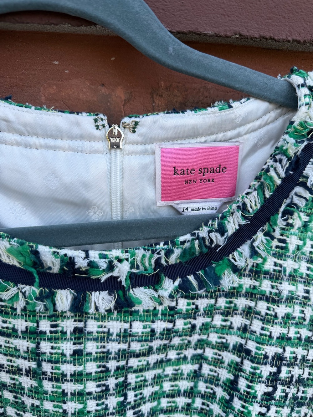 kate spade green, white and navy tweed sheath dress - Picture 3 of 6